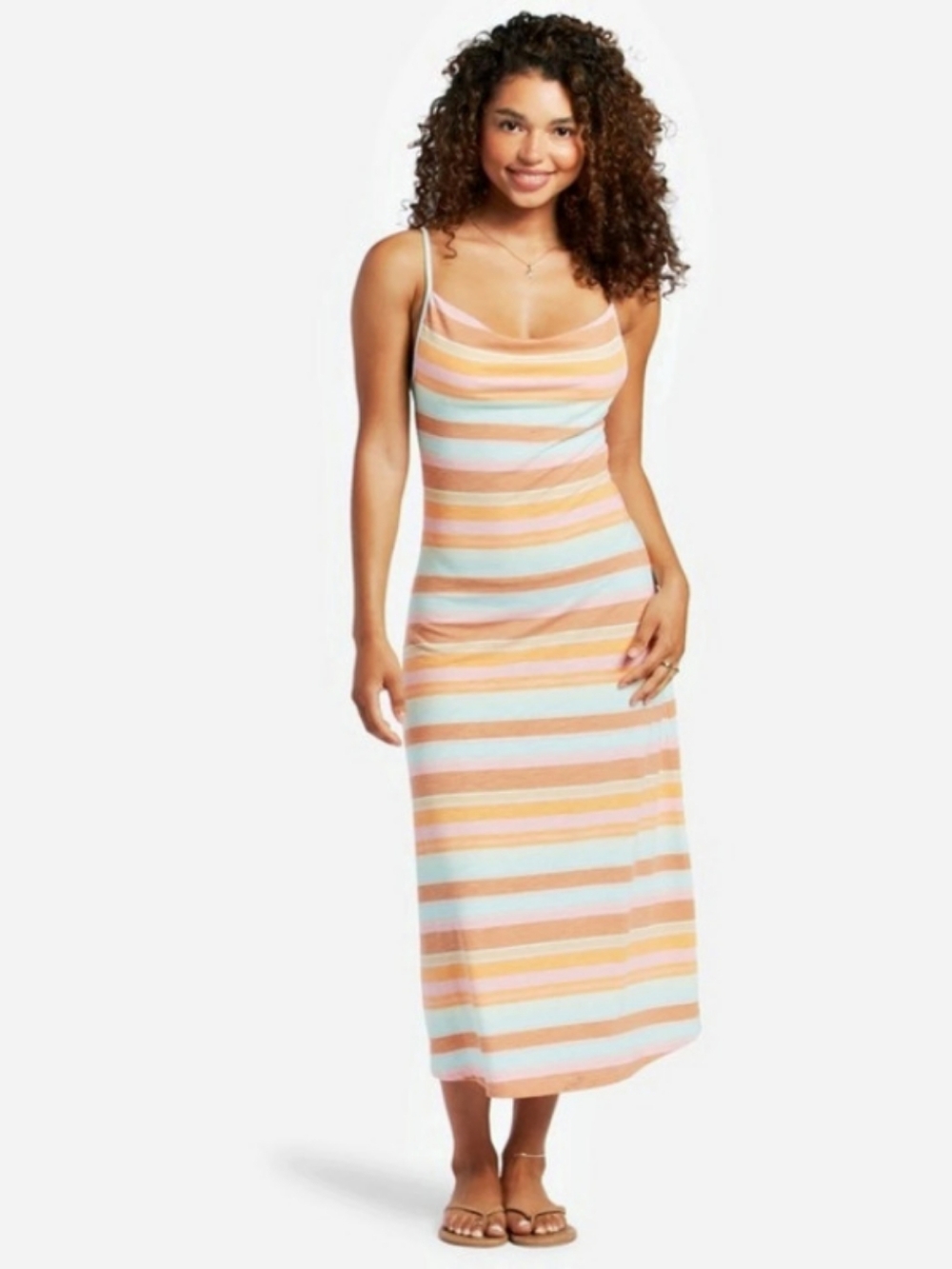 Billabong Striped Midi Dress in Orange & Blue